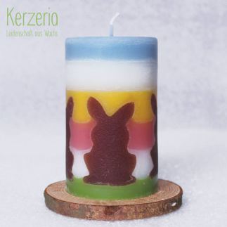 Stumpenkerze Hase gestreift